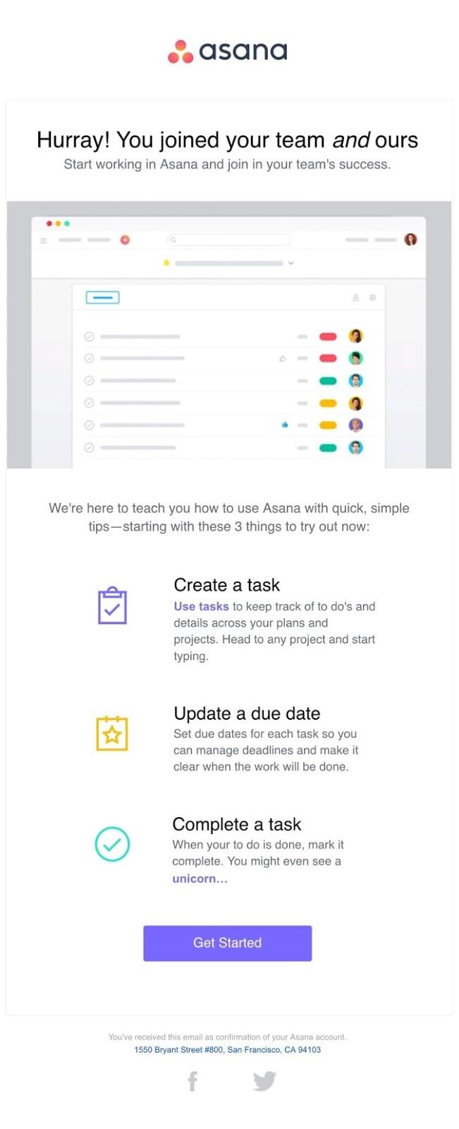 welcome email from Asana